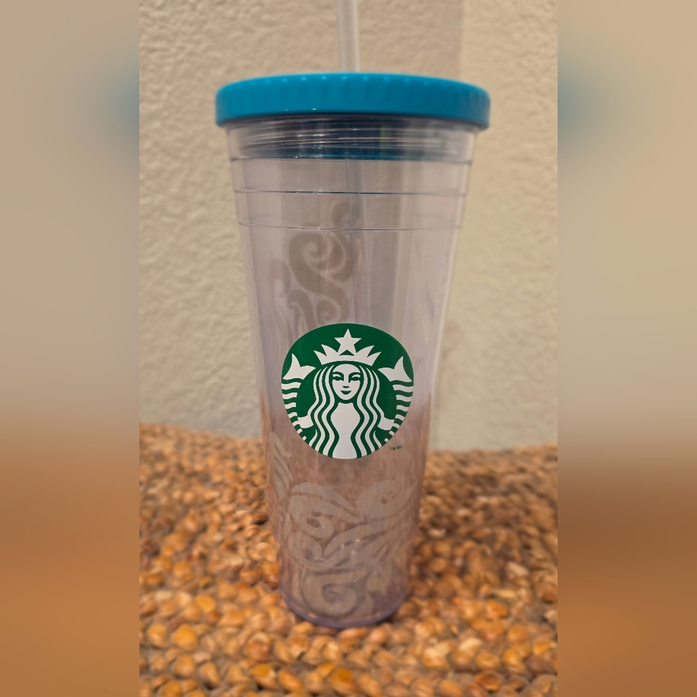 Starbucks Hawaii Clear Tumbler with Green Logo And Blue Lid